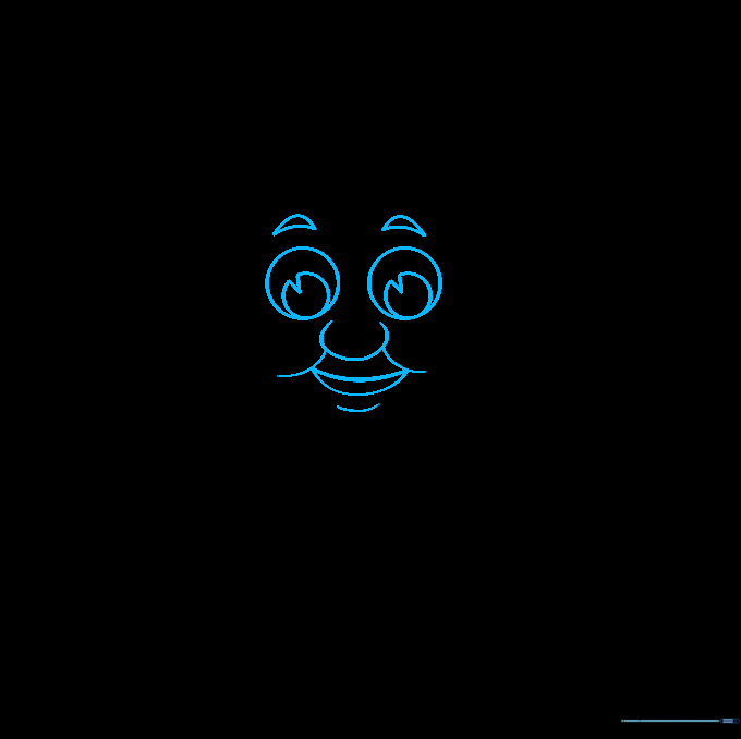 Detailed facial features including eyes, eyebrows, and a smiling mouth added to the train.