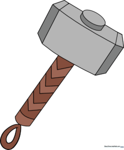 A high-quality, finished illustration of Thor's hammer, Mjolnir, ready for coloring.