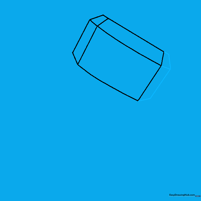 Completing the 3D block shape by drawing the second side face of the hammer head.