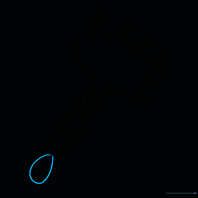 Sketching the teardrop-shaped wrist strap at the end of the handle.