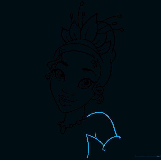 Pencil sketch of Tiana's shoulders and glove tops.