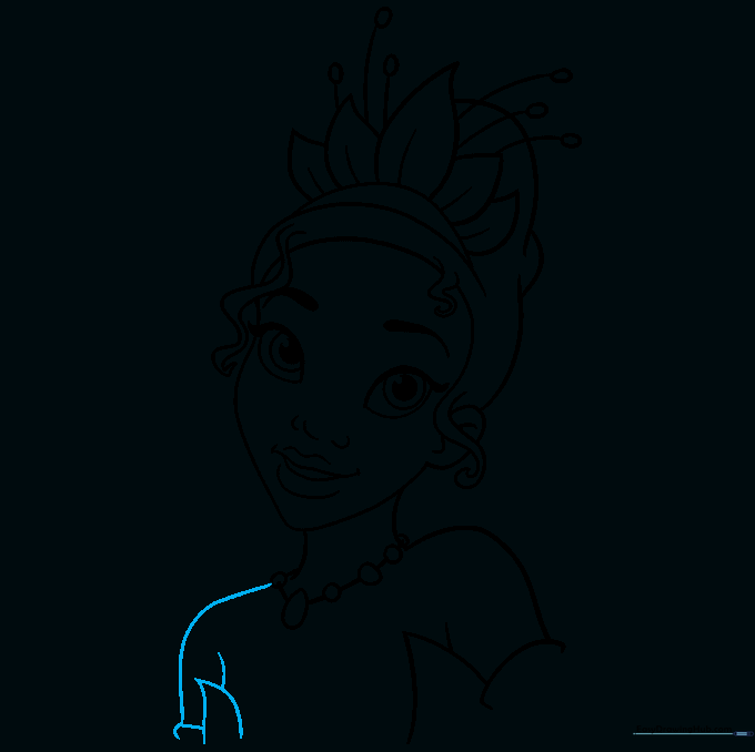 Pencil sketch showing the petal-like layers of Tiana's dress.