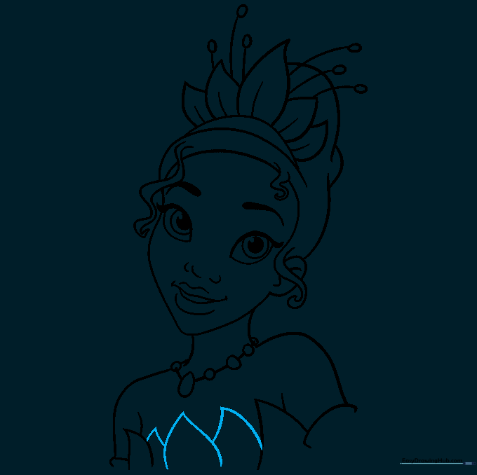 Final pencil outline of Tiana's dress before coloring.