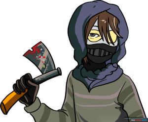 Finished illustration of Ticci Toby holding a hatchet, ready for coloring.