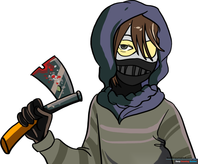 Finished illustration of Ticci Toby holding a hatchet, ready for coloring.