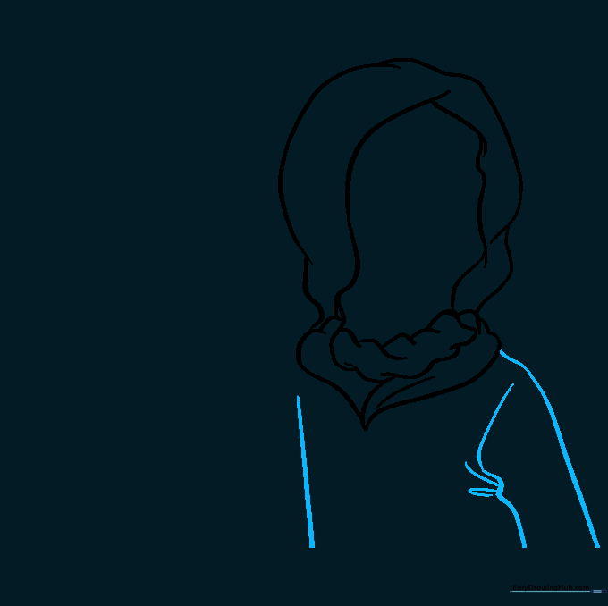 Outlining the shoulder and torso area with curved lines for fabric folds.