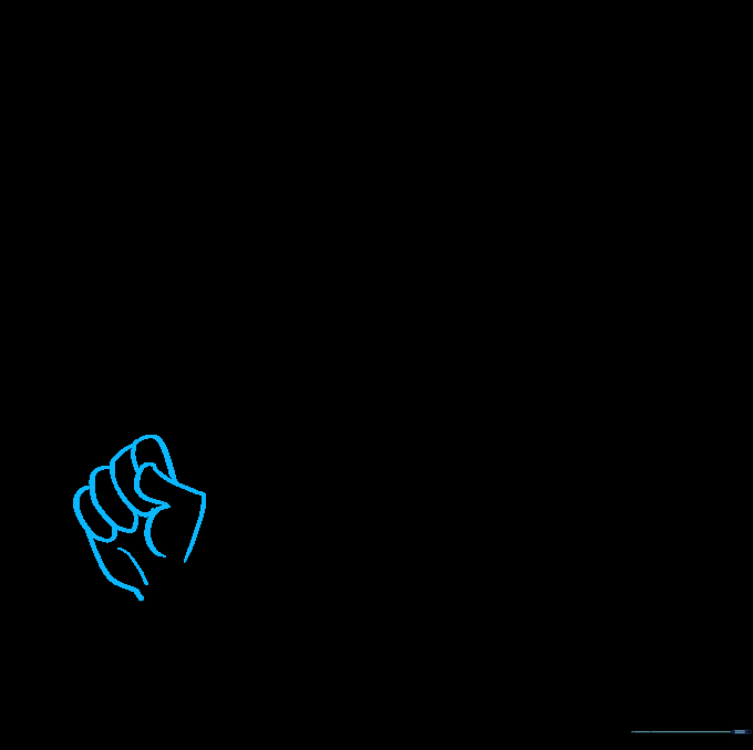 Sketching the hand with clenched fingers using simple oval shapes.