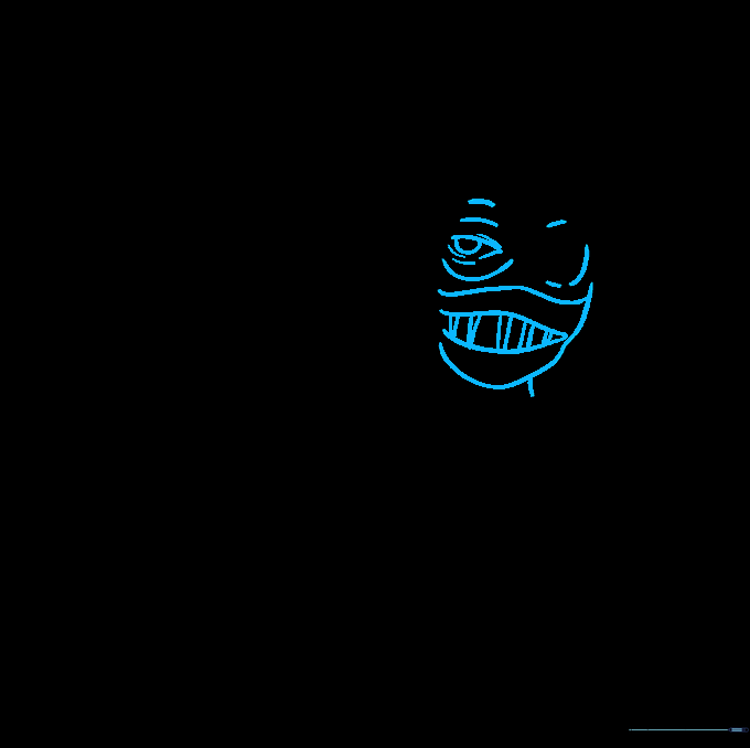 Adding facial features including eye bags and the mouth mask.