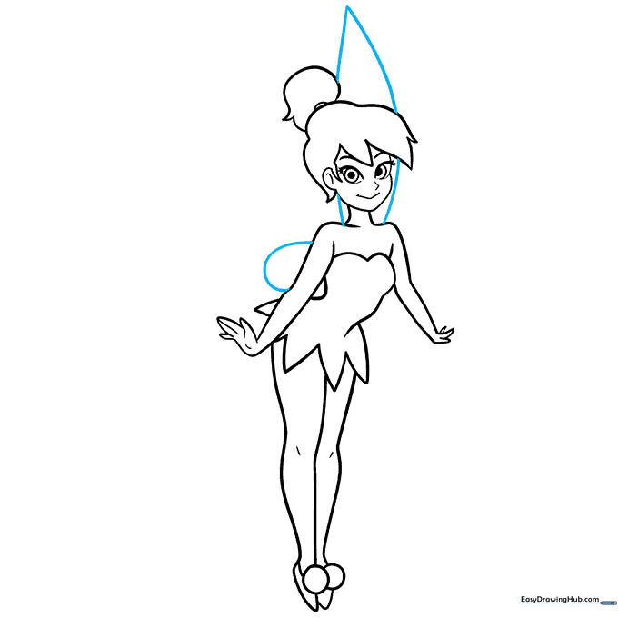 Adding the large, elegant fairy wings extending from Tinkerbell's back.