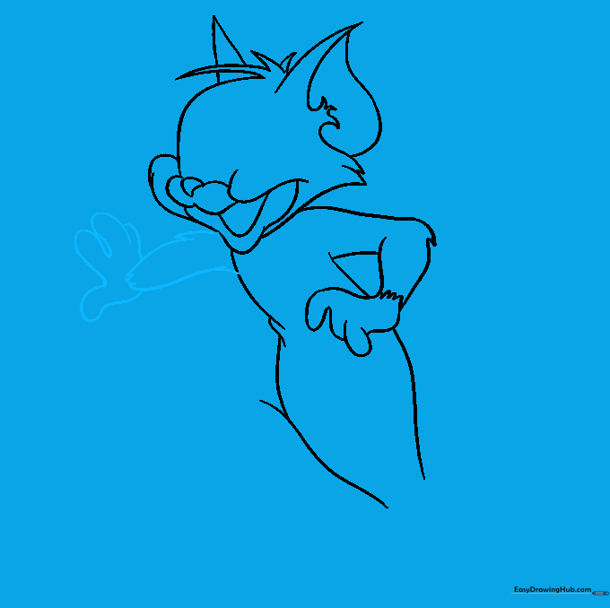 Drawing of Tom's second arm and hand with fur texture details.