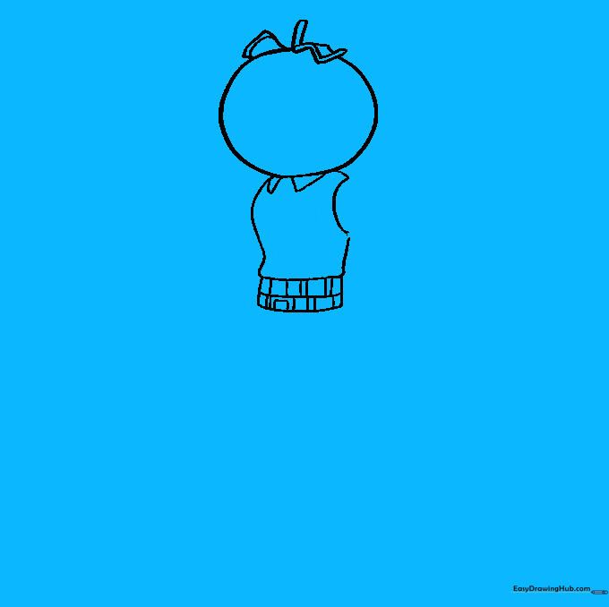 Adding vertical stripes and circular details to the character's shirt.