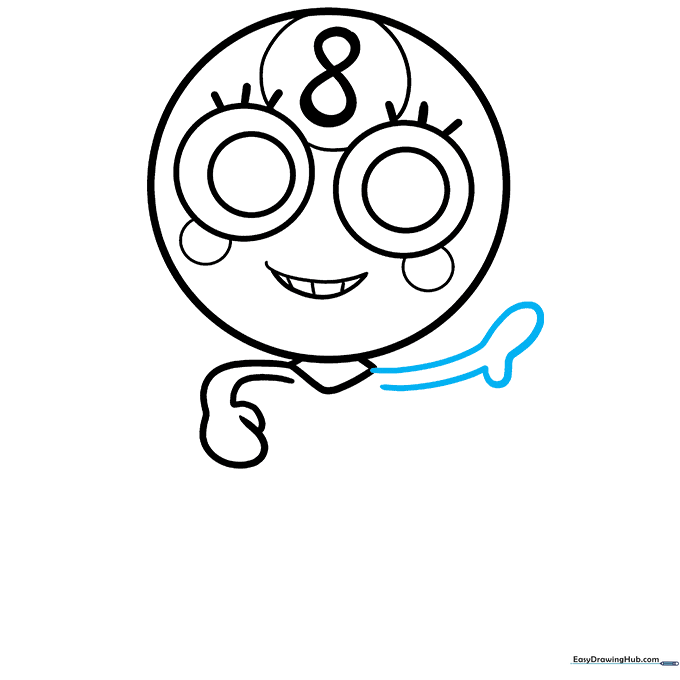 The second arm added to the drawing, extending outward to complete the upper body pose.
