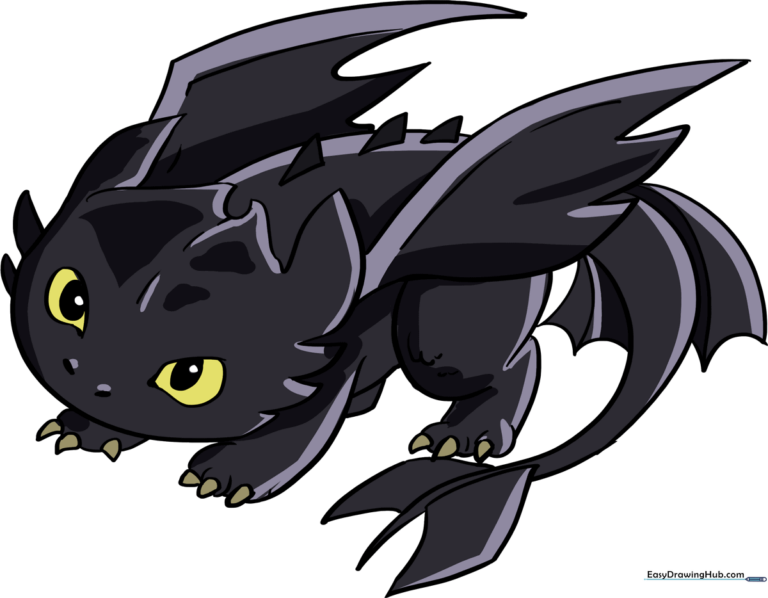 Finished illustration of Toothless from How to Train Your Dragon