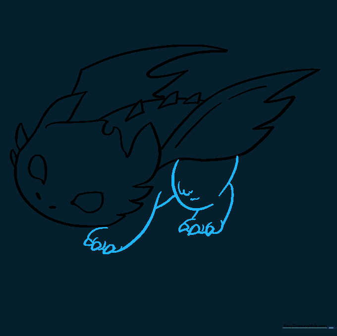 Drawing the legs, belly, and claw details