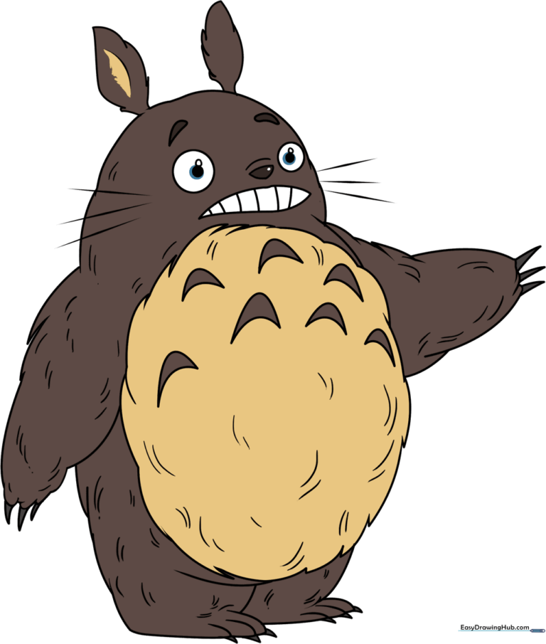 A friendly, finished illustration of Totoro, the forest spirit, ready for coloring.