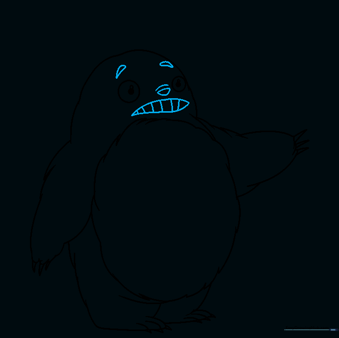 Totoro's face with added eyebrows, nose, and an open mouth showing teeth.