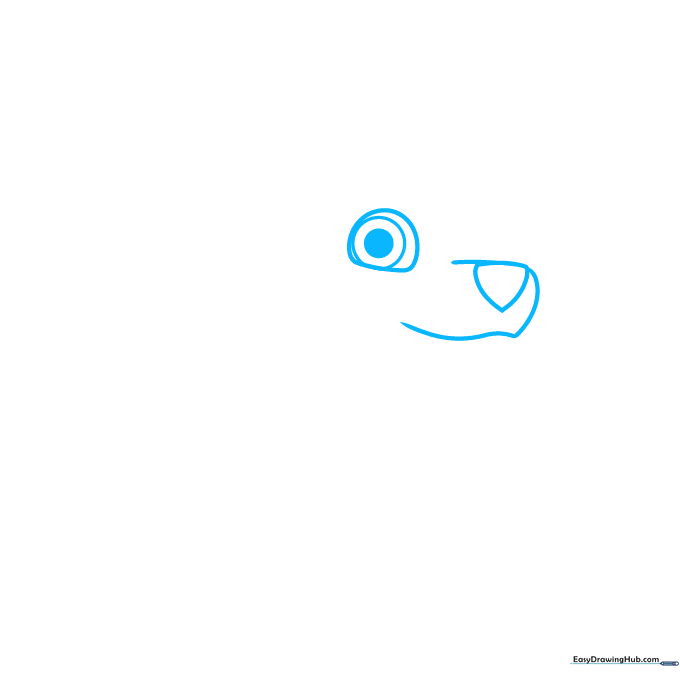 Close-up sketch of Tracker's nose and eye, showing the initial geometric shapes used for facial structure.