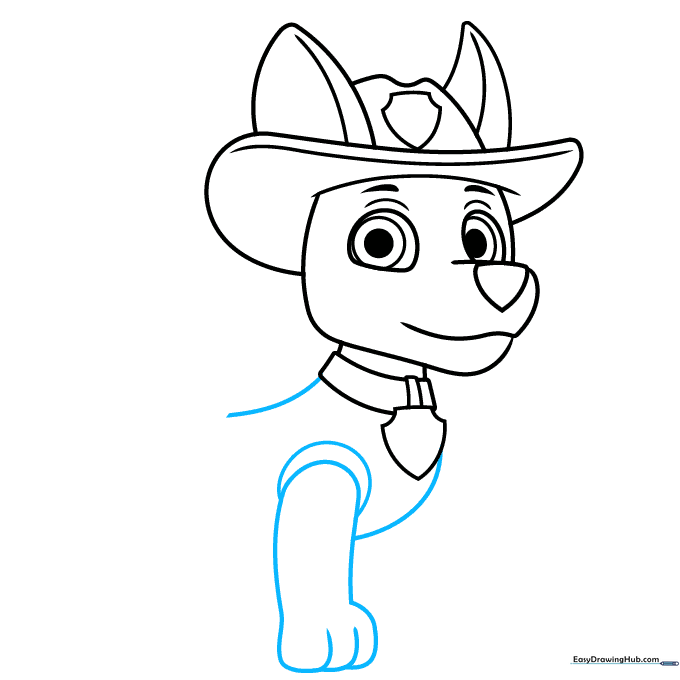 Outlining the vest and the first front leg of the character.