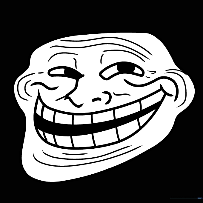 Completed Trollface drawing with black ink details.