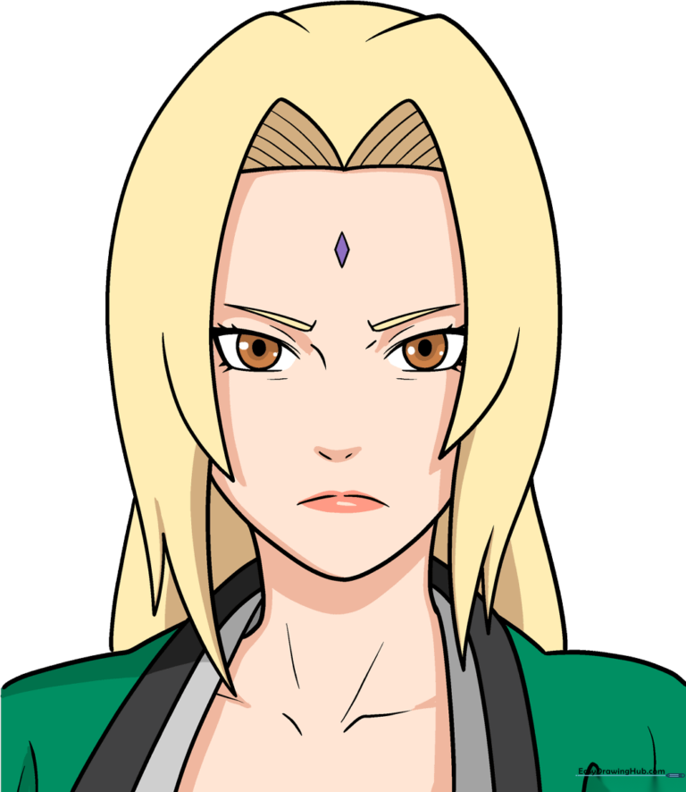 A high-quality, finished illustration of Tsunade from Naruto, showcasing her blonde hair and determined expression.