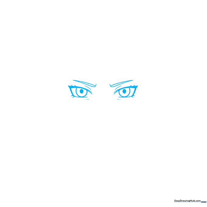 Close-up sketch of Tsunade's anime-style eyes with furrowed brows and detailed pupils.
