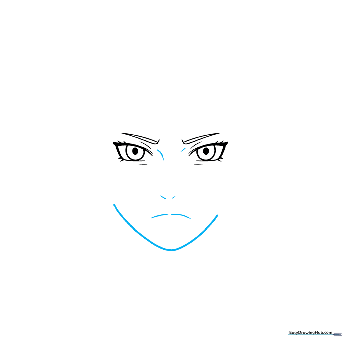 Pencil sketch showing the outline of Tsunade's chin, nose, and mouth.