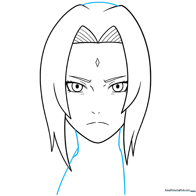 Drawing the neck and the base of the collar for Tsunade's outfit.
