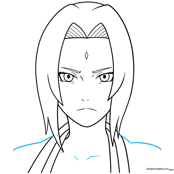 Sketching the shoulders and collarbone area for Tsunade.