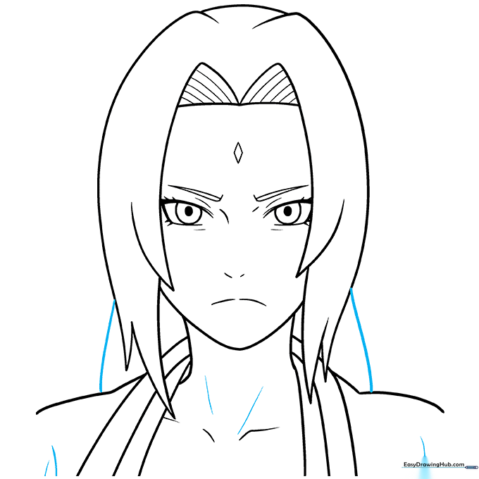 The completed line art of Tsunade ready for coloring.