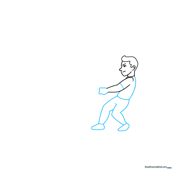 Full body outline of a boy leaning back in a tug-of-war stance, emphasizing dynamic posture.