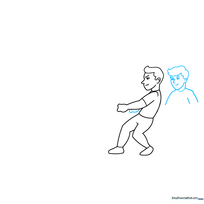 Drawing of two boys standing in a line, preparing to pull the rope.