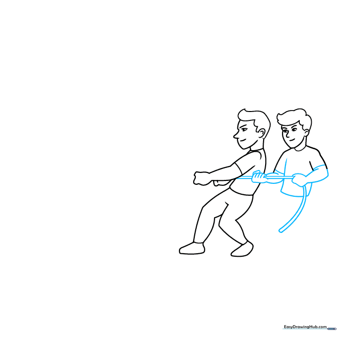 Two boys holding a taut rope between them, illustrating the start of the tug-of-war.