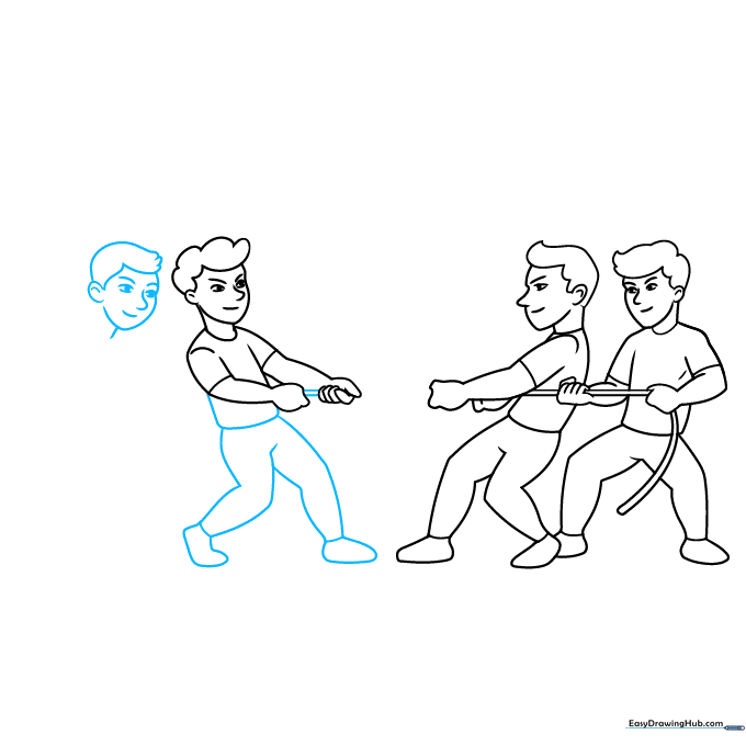 Drawing showing the rope extending and the second player of the opposing team taking shape.
