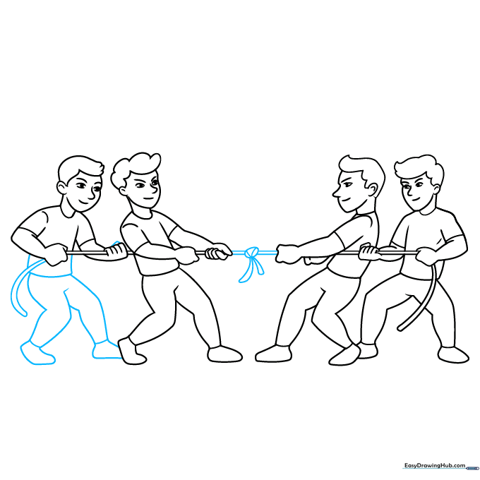 Final line art of the tug-of-war scene including the center knot on the rope.