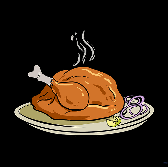 A fully colored turkey dinner illustration with golden brown turkey and colorful sides.