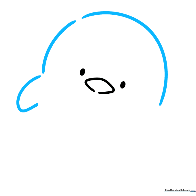Outline of Tuxedo Sam's rounded head and one side flipper using smooth, curved lines.