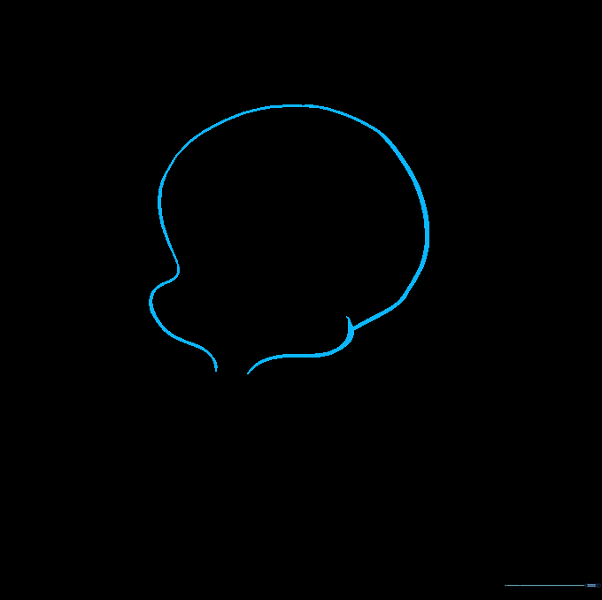 Line drawing of Tweety Bird's head shape showing the cheeks and neck outline.