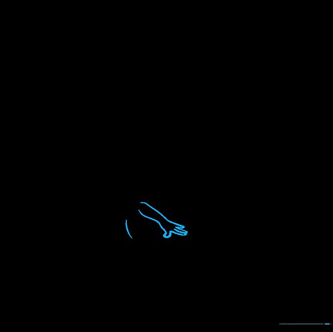 Drawing the first wing with fingers and a small chest feather detail.
