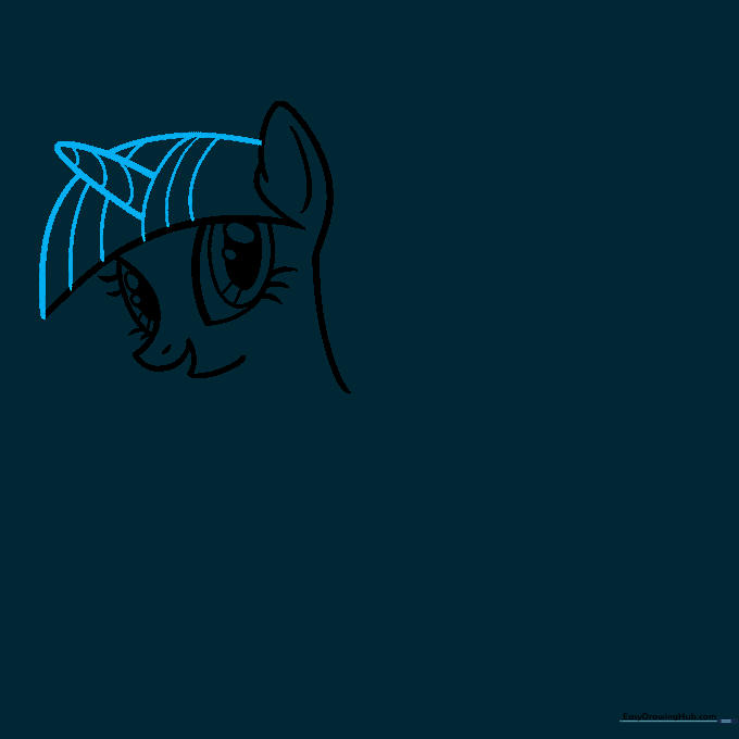Drawing the unicorn horn and flowing mane on top of the pony's head.