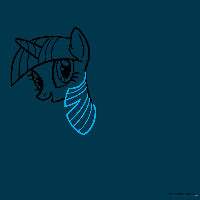 Outlining the neck and chest area of the pony with smooth, connecting curves.