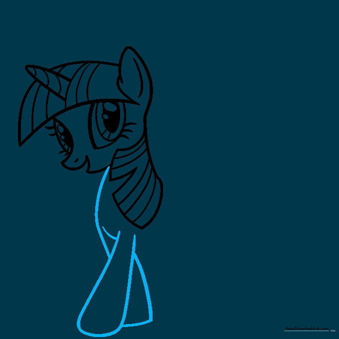 Drawing the front legs of the pony using basic cone and line shapes.