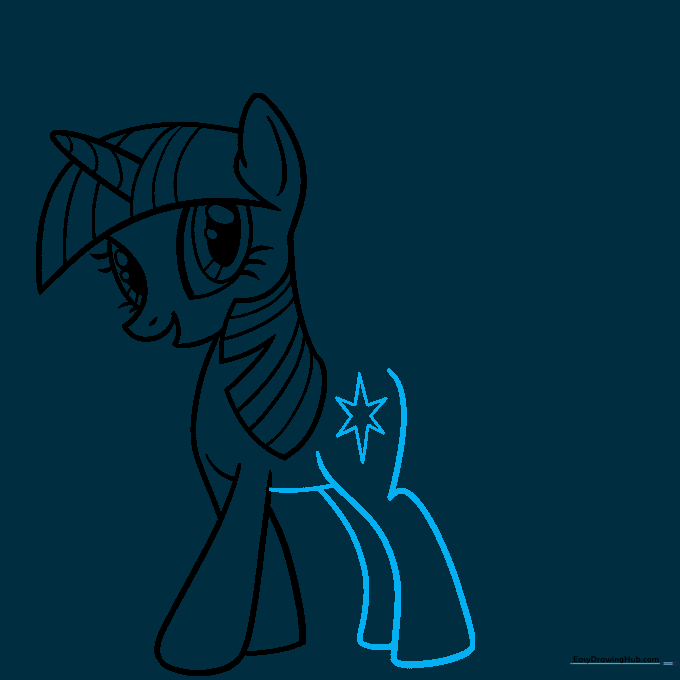 Completing the pony's body outline and adding the star cutie mark on the flank.