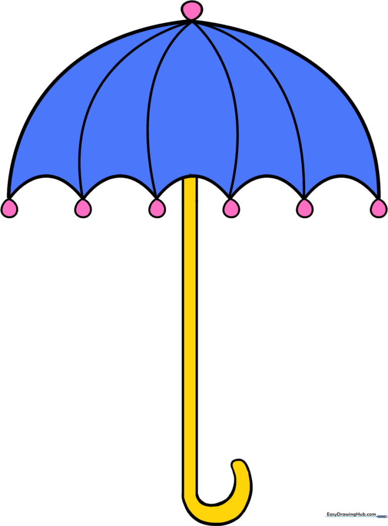 A colorful, finished umbrella drawing, showcasing the final result of the tutorial.
