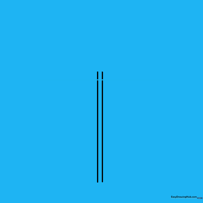 A horizontal line intersecting the top of the vertical shaft to guide the canopy shape.