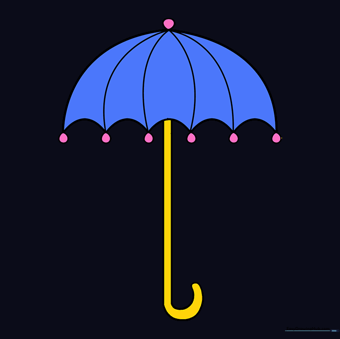 A fully colored, vibrant umbrella drawing ready for display.