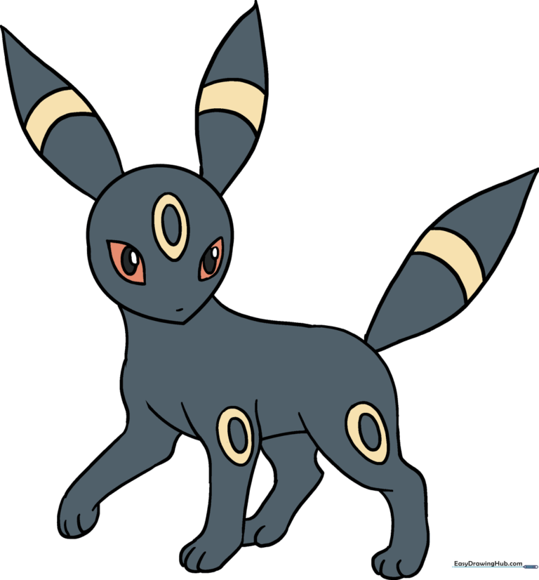 A finished, vibrant drawing of Umbreon standing in a dynamic pose.