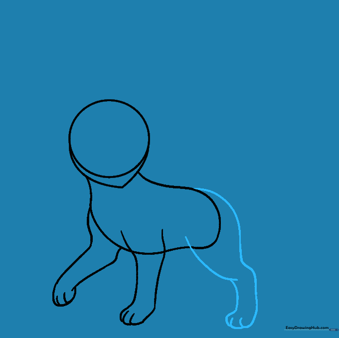 Sketch of Umbreon's rear leg showing the hip joint and foot placement.