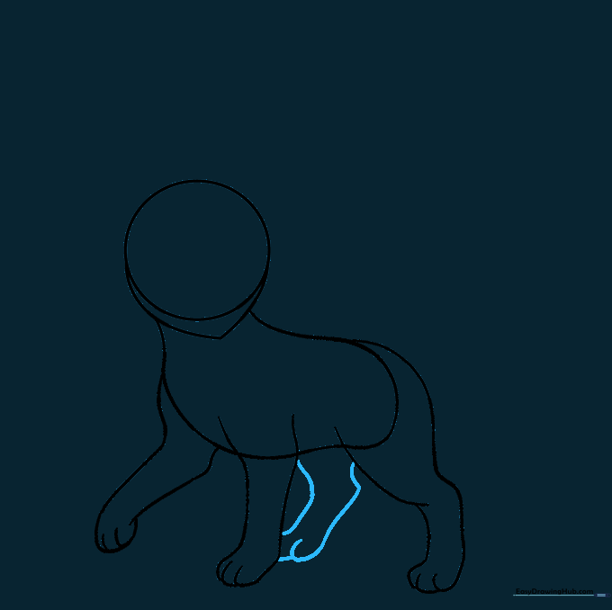 Sketch of the second rear leg to complete the standing pose.