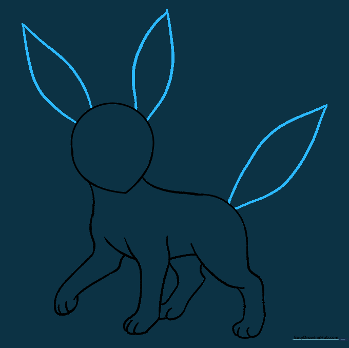 Sketch showing the addition of long, pointed ears and a bushy tail.