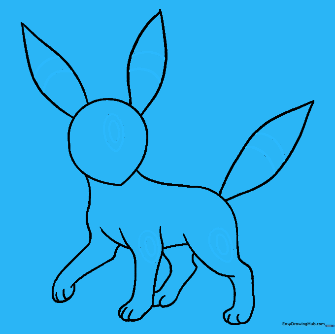 Umbreon drawing with added ring details on ears, tail, and body spots.